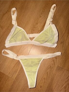 San Lorenzo White-Trim Lime Mesh Bikini Set